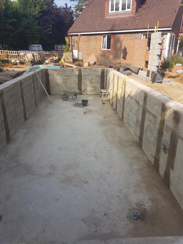 Rendered blockwork pool shell before tiling